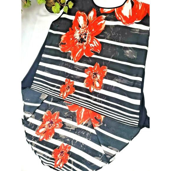 Signature Studio Womens Top Plus Size L Black Floral Hi-Low Sleeveless Shirt 0X - Picture 2 of 7